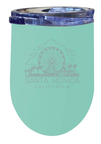 Santa Monica California Souvenir 12 oz Engraved Insulated Wine Stainless Steel Tumbler Seafoam 2-Pack