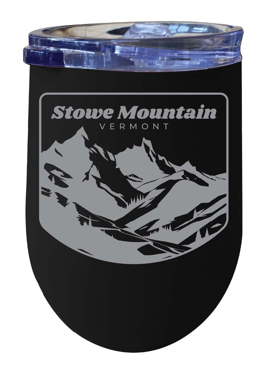 Stowe Mountain Vermont Souvenir 12 oz Engraved Insulated Wine Stainless Steel Tumbler Black 4-Pack
