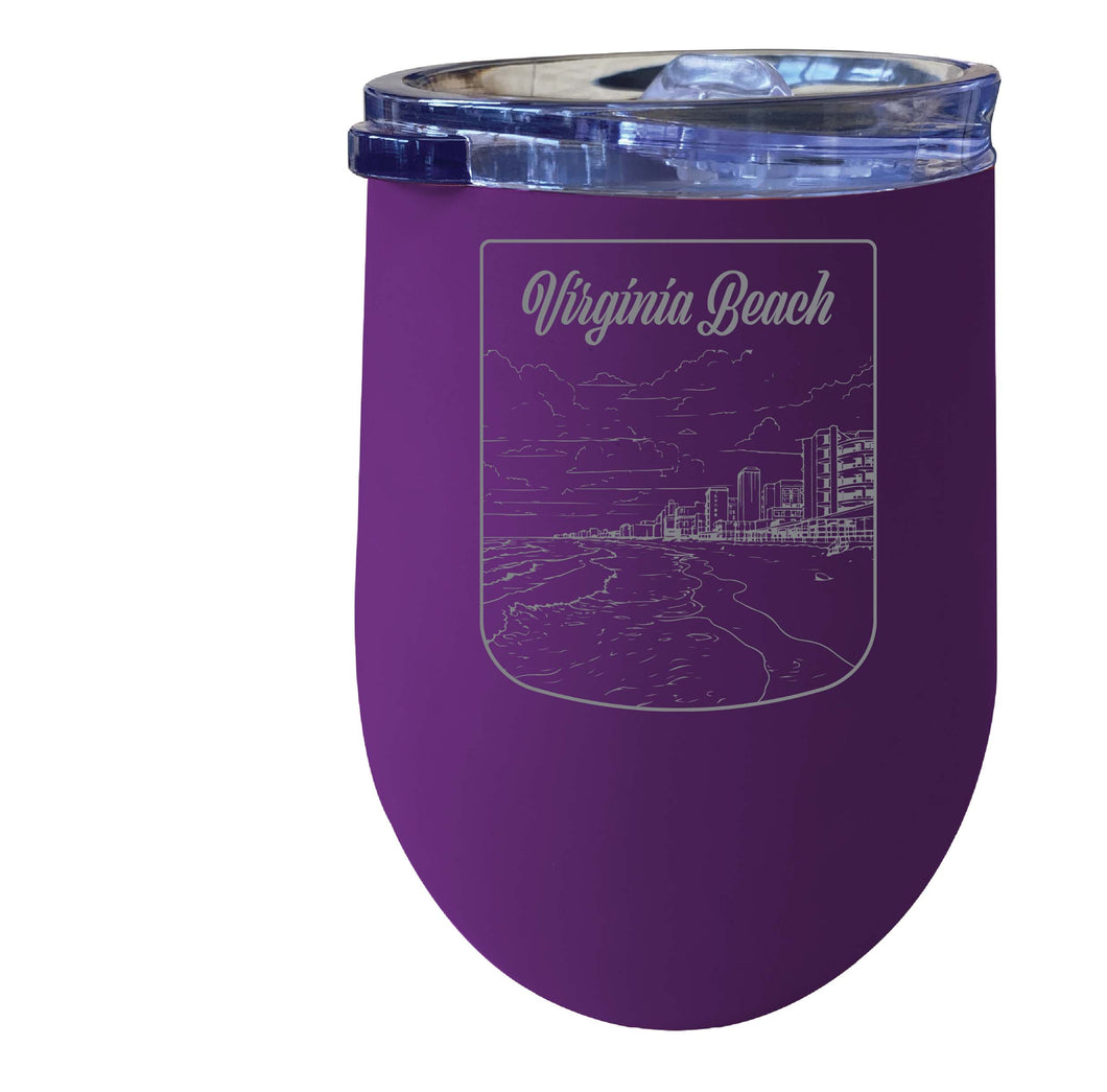 Virginia Beach Virginia  Souvenir 12 oz Engraved Insulated Wine Stainless Steel Tumbler Purple Single Unit