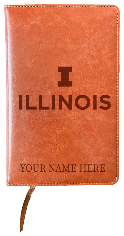 Illinois Fighting Illini Customizable Engraved 8" x 5" Leather Journal Officially Licensed Collegiate Product Single