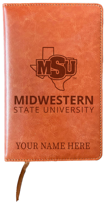 Midwestern State University Mustangs Customizable Engraved 8" x 5" Leather Journal Officially Licensed