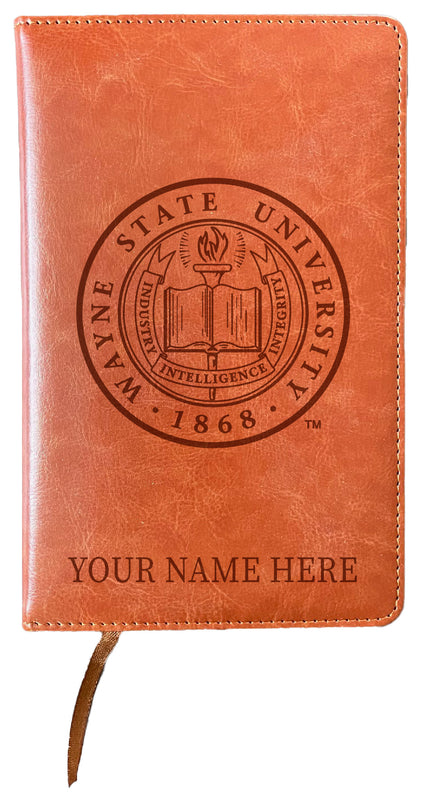 Wayne State Customizable Engraved 8" x 5" Leather Journal Officially Licensed