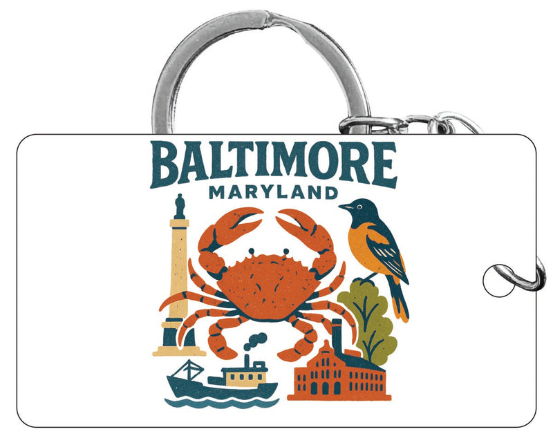 Baltimore Maryland Vintage Design Souvenir Acrylic Keychain (1.5" x 2.75")