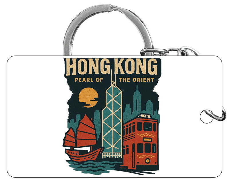 Hong Kong Vintage Design Souvenir Acrylic Keychain (1.5" x 2.75")
