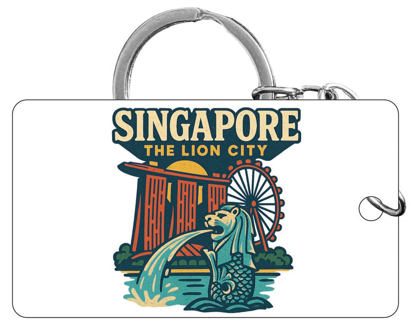 Singapore Vintage Design Souvenir Acrylic Keychain (1.5" x 2.75")