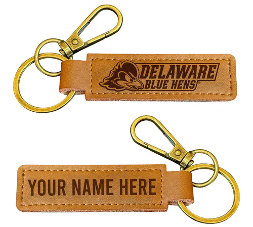 Delaware Blue Hens Customizable Leather Keychain 3.25