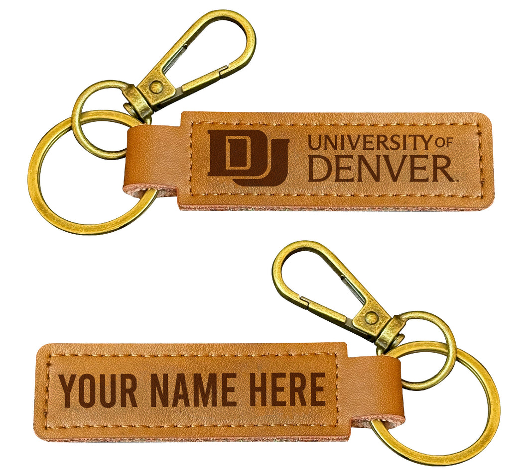 University of Denver Pioneers Customizable Leather Keychain 3.25