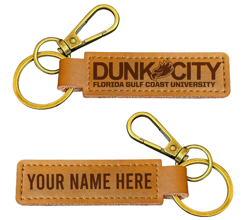 Florida Gulf Coast Eagles Customizable Leather Keychain 3.25" Long Officially Licensed