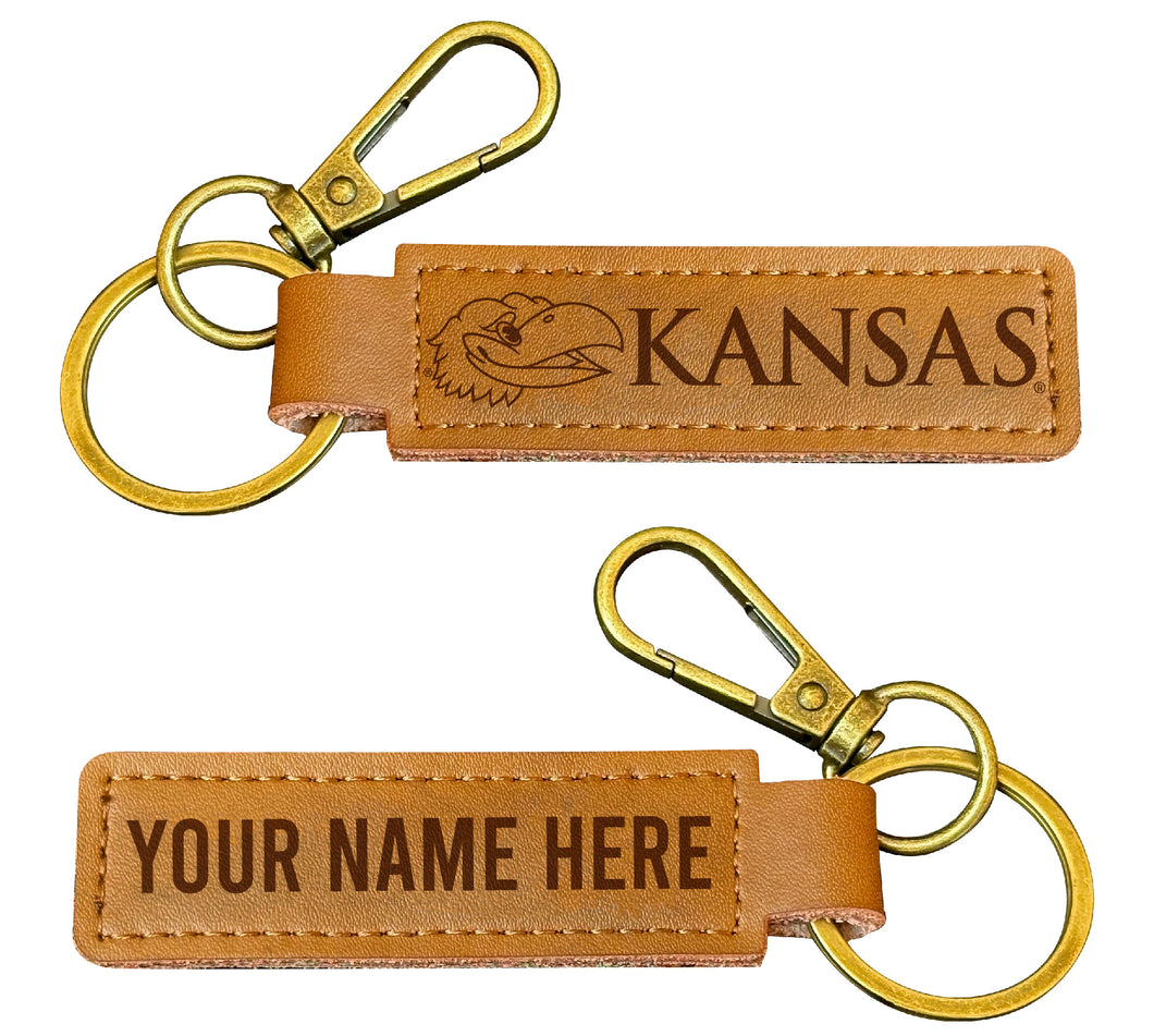 Kansas Jayhawks Customizable Leather Keychain 3.25