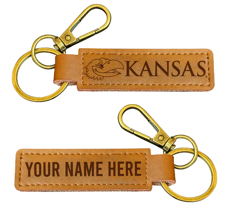 Kansas Jayhawks Customizable Leather Keychain 3.25" Long Officially Licensed