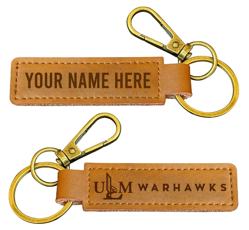 University of Louisiana Monroe Customizable Leather Keychain 3.25" Long Officially Licensed