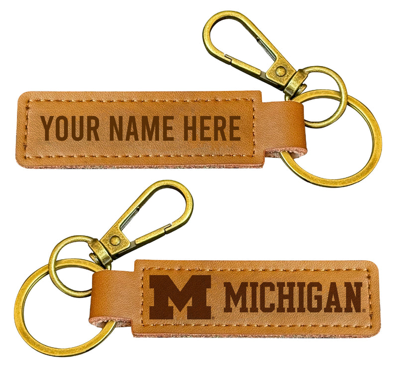 Michigan Wolverines Customizable Leather Keychain 3.25" Long Officially Licensed
