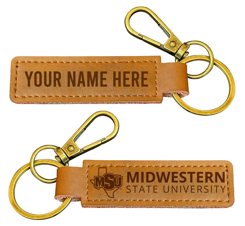 Midwestern State University Mustangs Customizable Leather Keychain 3.25" Long Officially Licensed