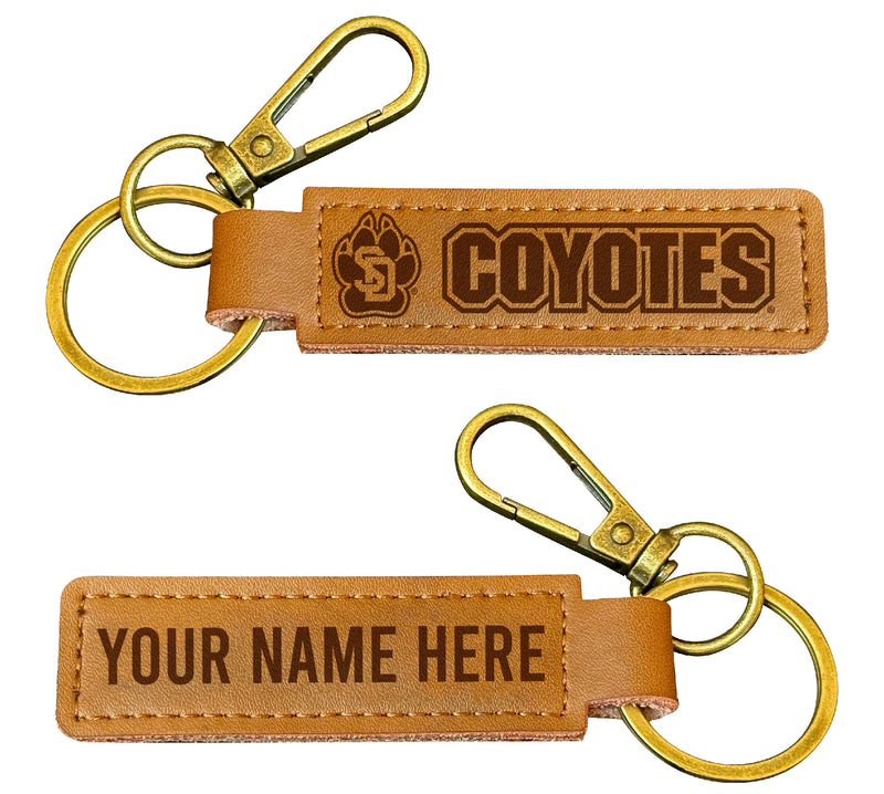 South Dakota Coyotes Customizable Leather Keychain 3.25" Long Officially Licensed Collegiate Product 2-Pack