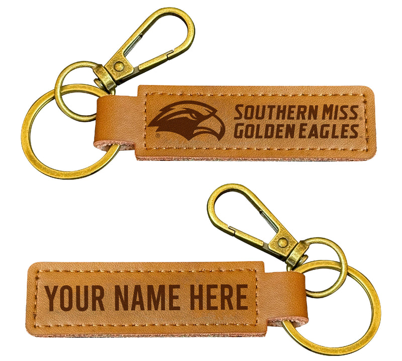 Southern Mississippi Golden Eagles Customizable Leather Keychain 3.25" Long Officially Licensed