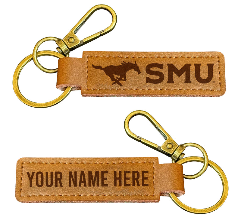 Southern Methodist University Customizable Leather Keychain 3.25" Long Officially Licensed