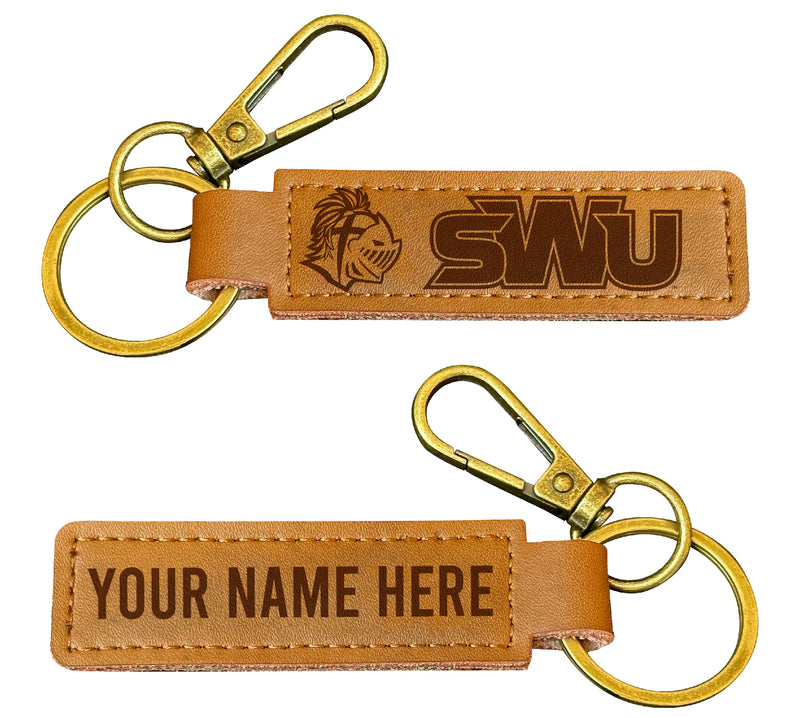 Southern Wesleyan University Customizable Leather Keychain 3.25" Long Officially Licensed Collegiate Product 4-Pack