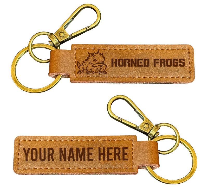 Texas Christian University Customizable Leather Keychain 3.25" Long Officially Licensed Collegiate Product 2-Pack
