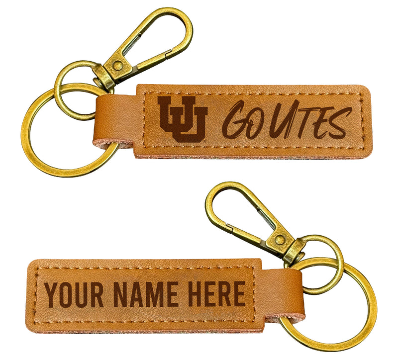 Utah Utes Customizable Leather Keychain 3.25" Long Officially Licensed