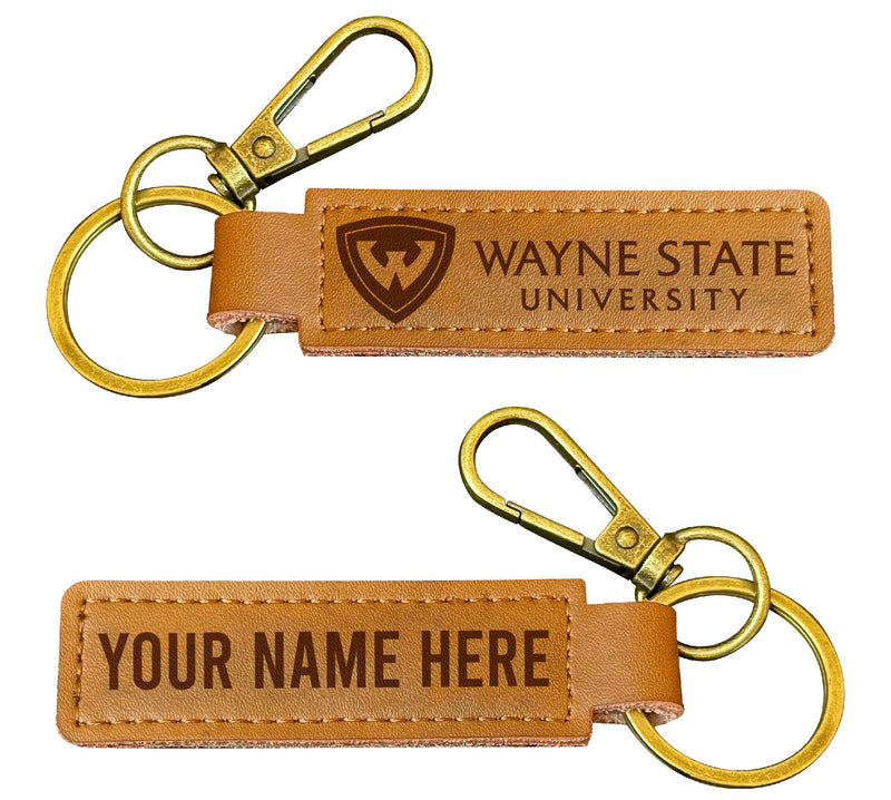 Wayne State Customizable Leather Keychain 3.25" Long Officially Licensed