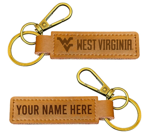 West Virginia Mountaineers Customizable Leather Keychain 3.25