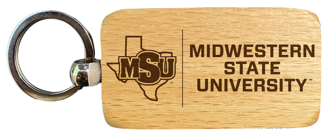 Midwestern State University Mustangs 2.5 x 1-Inch Engraved Wooden Keychain Officially Licensed Collegiate Product Single Unit