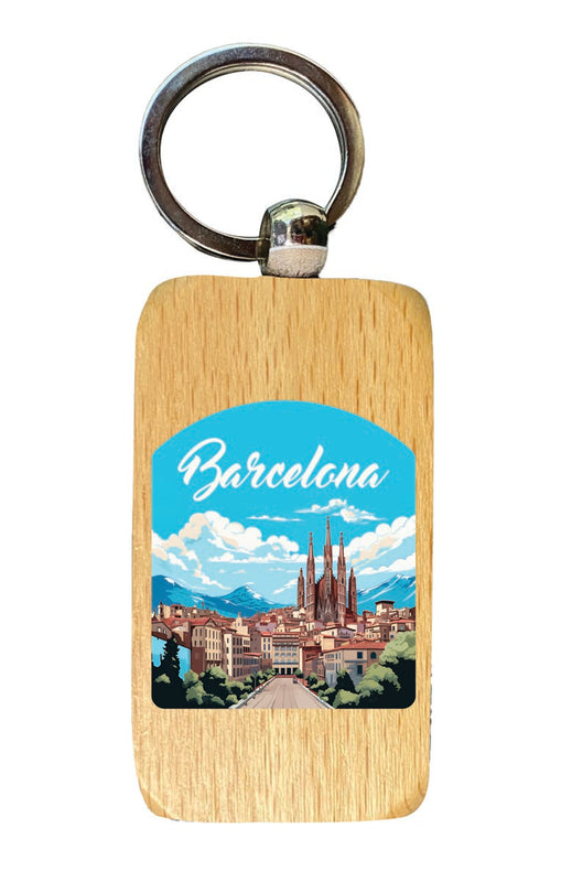 Barcelona Spain Souvenir 2.5x1-Inch Souvenir Wooden Keychain 