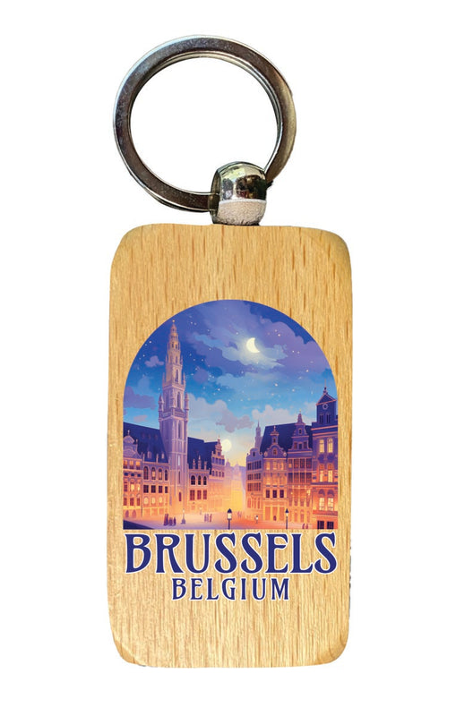 Brussels Belgium Souvenir 2.5x1-Inch Souvenir Wooden Keychain 