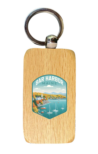 Bar Harbor Maine Design A Souvenir 2.5x1-Inch Souvenir Wooden Keychain 2-Pack
