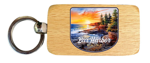 Bar Harbor Maine Design B Souvenir 2.5x1-Inch Souvenir Wooden Keychain 4-Pack