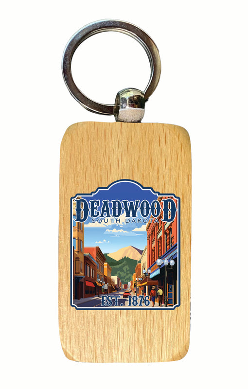 Deadwood South Dakota Wild West Design Souvenir 2.5x1-Inch Souvenir Wooden Keychain Single