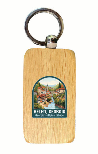 Helen Georgia Alpine Village Design Souvenir 2.5x1-Inch Souvenir Wooden Keychain 4-Pack