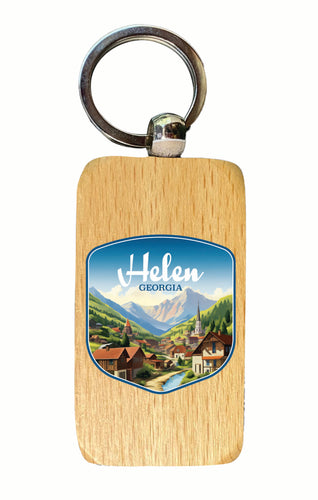Helen Georgia Town in Mountains Design Souvenir 2.5x1-Inch Souvenir Wooden Keychain 4-Pack