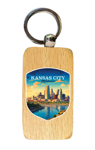Kansas City Missouri Design A Souvenir 2.5x1-Inch Souvenir Wooden Keychain 2-Pack