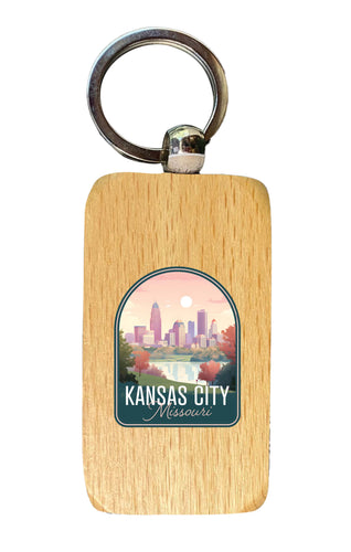 Kansas City Missouri Design B Souvenir 2.5x1-Inch Souvenir Wooden Keychain Single