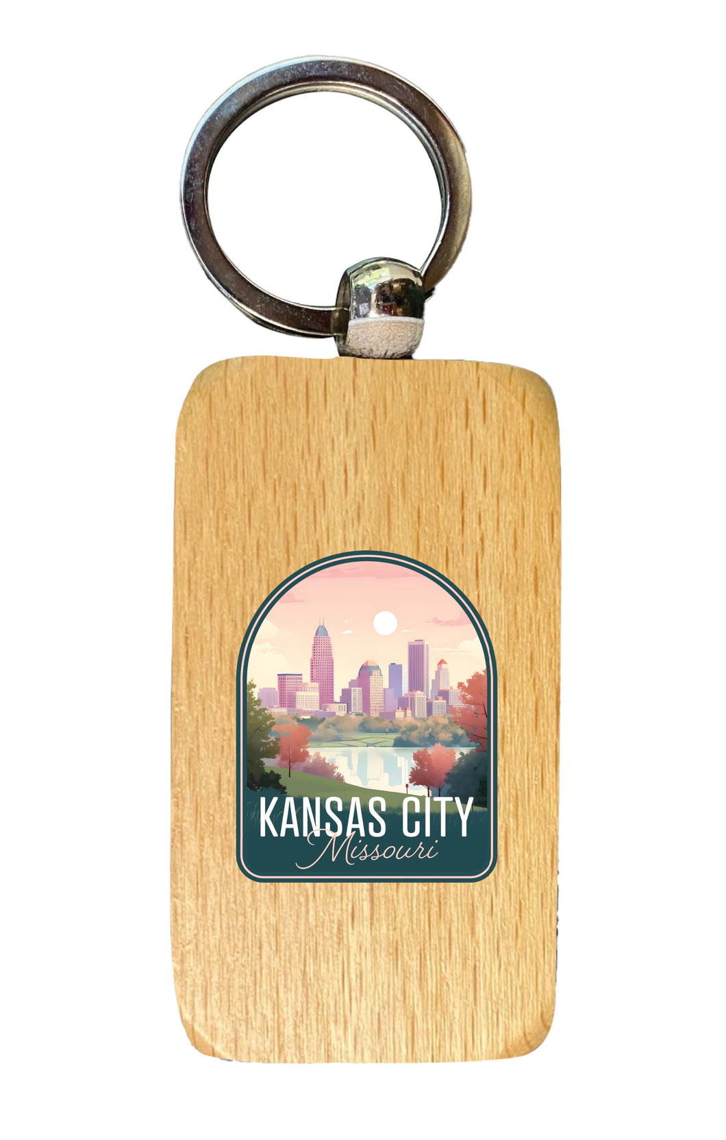 Kansas City Missouri Design B Souvenir 2.5x1-Inch Souvenir Wooden Keychain Single
