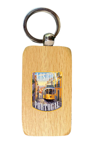 Lisbon Portugal Design A Souvenir 2.5x1-Inch Souvenir Wooden Keychain 4-Pack