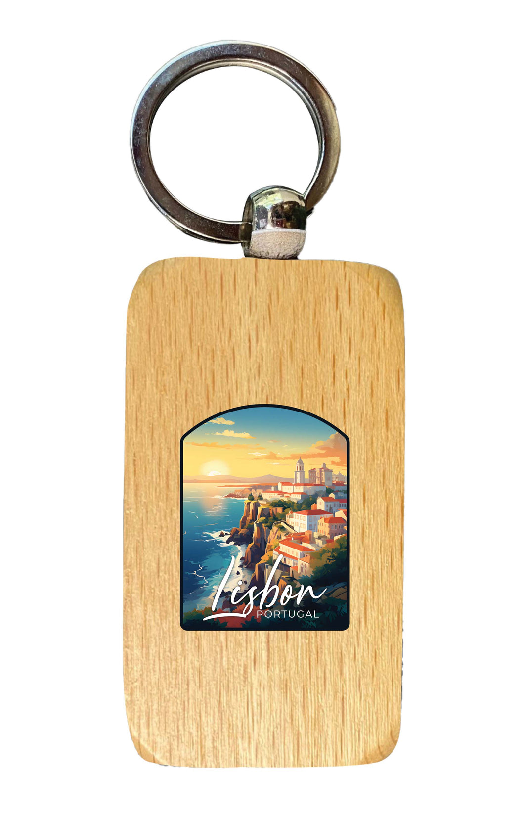 Lisbon Portugal Design B Souvenir 2.5x1-Inch Souvenir Wooden Keychain Single
