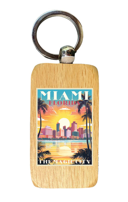 Miami Florida Souvenir 2.5x1-Inch Souvenir Wooden Keychain 