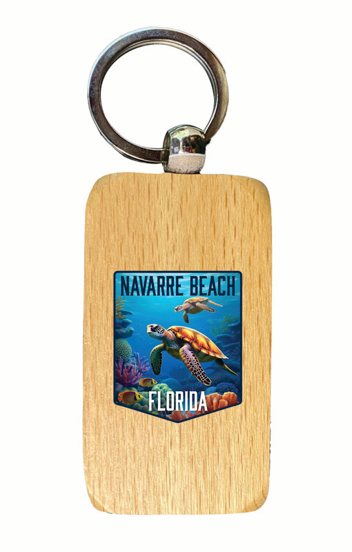 Navarre Beach Florida Underwater Turtle Design Souvenir 2.5x1-Inch Souvenir Wooden Keychain 2-Pack