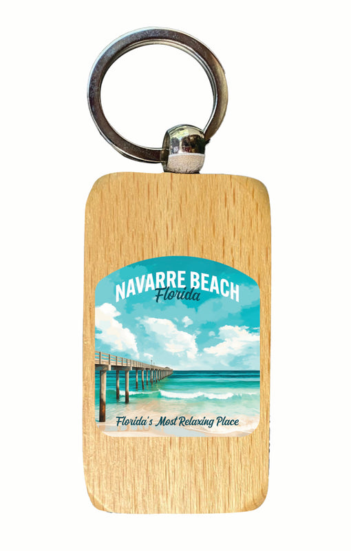 Navarre Beach Florida Pier Painting Design Souvenir 2.5x1-Inch Souvenir Wooden Keychain 2-Pack