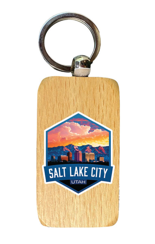 Salt Lake City Utah Souvenir 2.5x1-Inch Souvenir Wooden Keychain 