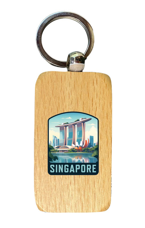 Singapore Souvenir 2.5x1-Inch Souvenir Wooden Keychain 