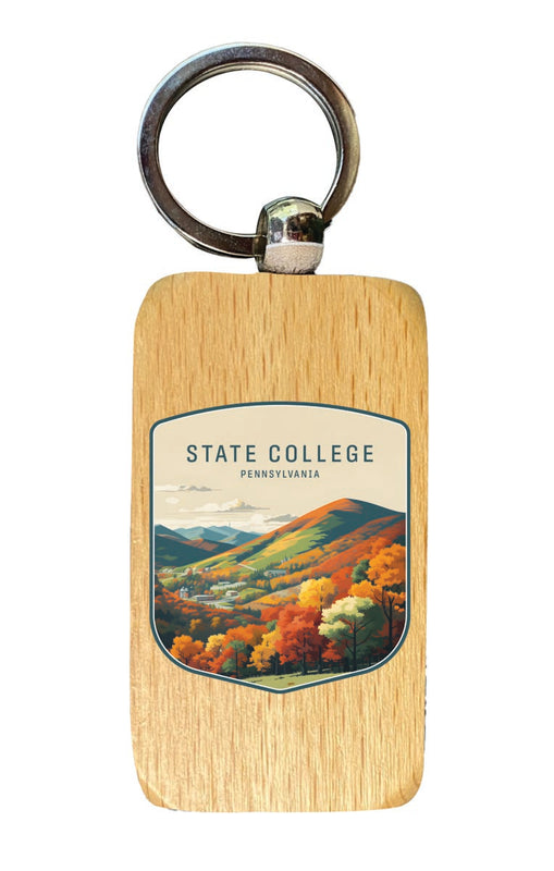 State College Pennsylvania Souvenir 2.5x1-Inch Souvenir Wooden Keychain 