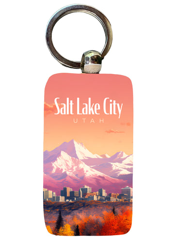 Salt Lake City Utah Design C Souvenir 2.5x1-Inch Souvenir Wooden Keychain 2-Pack