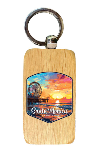 Santa Monica California Design A Souvenir 2.5x1-Inch Souvenir Wooden Keychain Single
