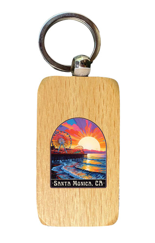 Santa Monica California Design B Souvenir 2.5x1-Inch Souvenir Wooden Keychain 2-Pack