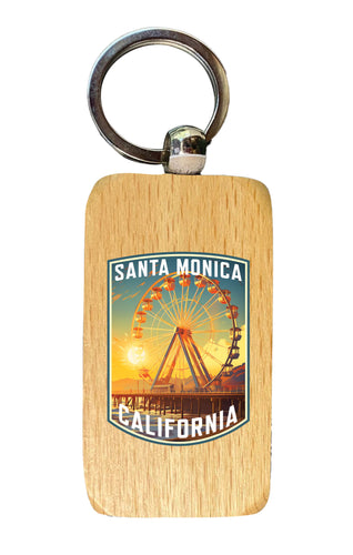 Santa Monica California Design C Souvenir 2.5x1-Inch Souvenir Wooden Keychain Single