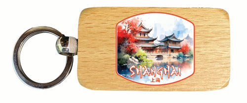 Shanghai China Watercolor Templates Design Souvenir 2.5x1-Inch Souvenir Wooden Keychain Single