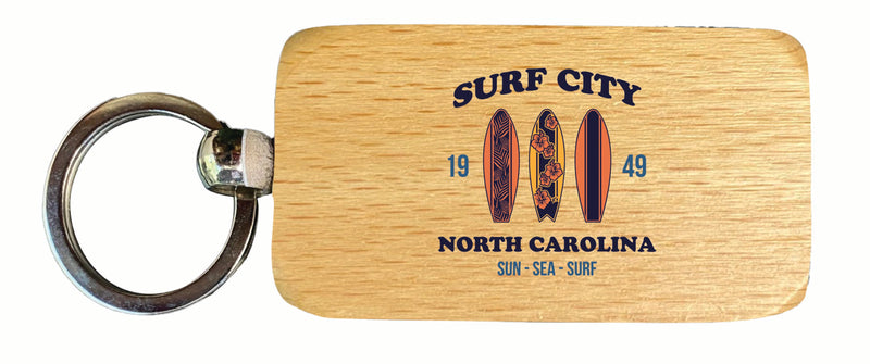 Surf City North Carolina Sun Sea Surf Design Souvenir 2.5x1-Inch Souvenir Wooden Keychain Single